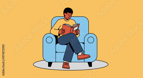 Man Reading Book in Armchair.