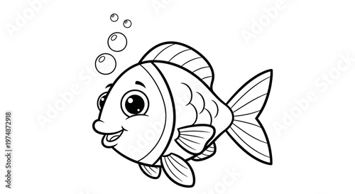 Simple Black and White Fish Illustration.