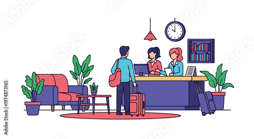 Hotel Receptionist Checking Guest In.