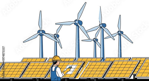 Man working on solar panels.