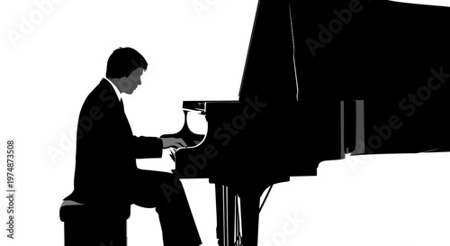 Man Playing Grand Piano Silhouette.