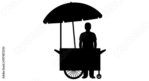 Man pushing food cart outdoors.