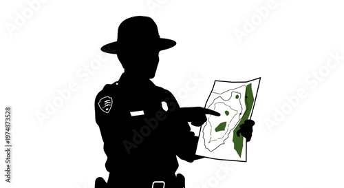 Police Officer Holding Paper Silhouette.
