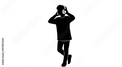 Woman Listening to Music on Headphones.
