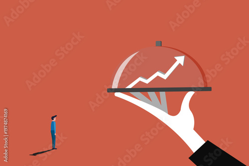Hand Serving Financial Growth Opportunity Chart Under Cloche for Businessman