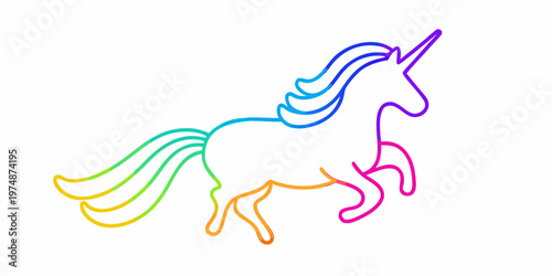 Colorful line art illustration of a unicorn in a dynamic pose