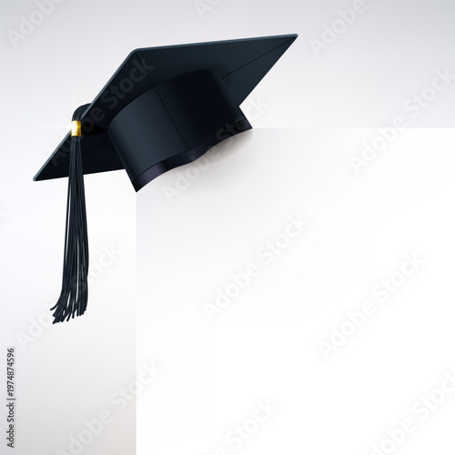 Black Graduate Cap on the Background of a Diploma