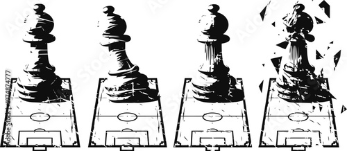 creative chess pawn breaking barriers concept of growth transformation and breakthrough from obstacles black and white illustration