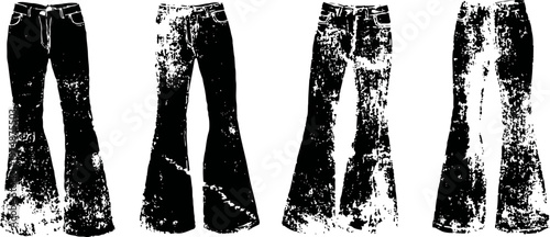 grunge distressed denim jeans silhouettes with high contrast texture effect