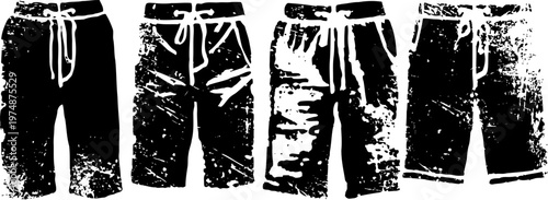 Set of four casual men's shorts with drawstring waistbands in black and white grunge