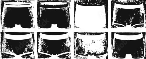 Black men's boxer briefs set in grunge various shorts underwear silhouettes for male fashion design