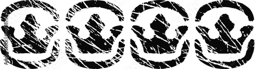 Grunge distressed skull icons in a row, worn textured spooky halloween symbols