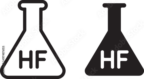 Two conical flasks with hf labeling one outlined and one filled