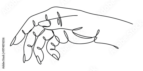 A minimalist single line drawing of a human hand gesture in a delicate and artistic flowing style