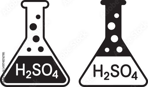 Two erlenmeyer flasks containing sulfuric acid a chemical solution