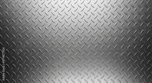 Detailed closeup of gray industrial checkered steel diamond plate flooring texture, useful as a heavy duty backdrop, shine, industrial background, surface