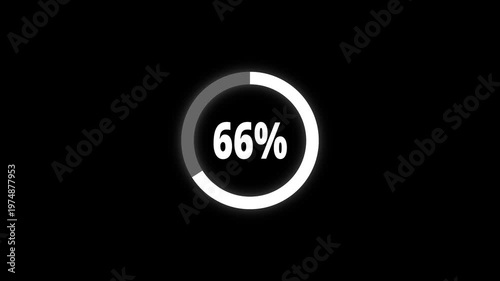 Abstract pie chart with 66 percent progress bar animation. Pie chart business and finance visual data representation for sales and statistics on black background. 4k video	
