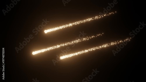 Three glowing meteors shooting with fiery golden particles