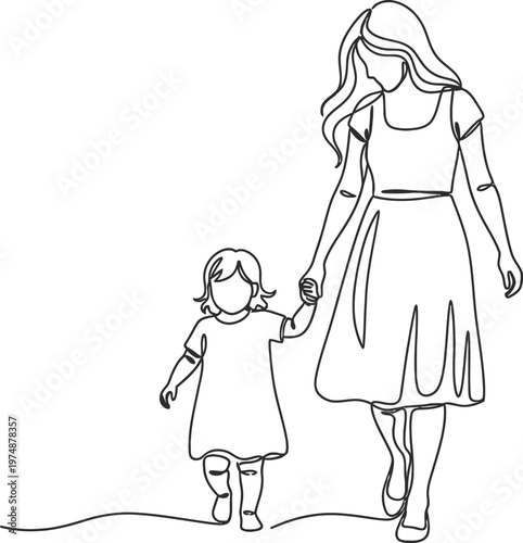 Heartwarming mothers day sketch a mother and child walking hand in hand celebrating love and family bonds