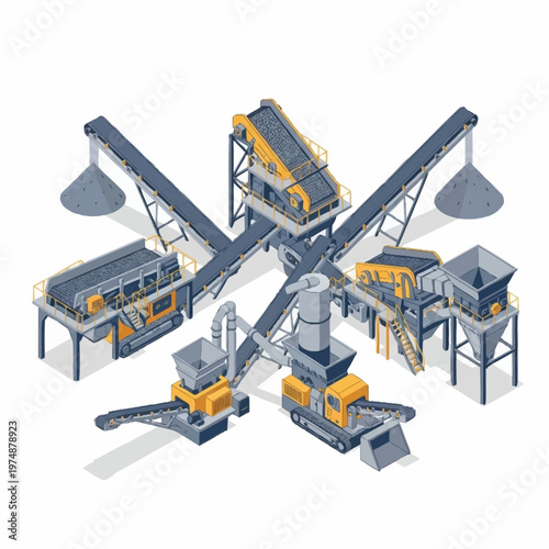 Industrial Crushing and Screening Plant Equipment Illustration.