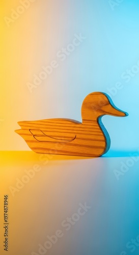 Simple wooden duck cutout displayed against a bright background, representing wildlife, crafting, and natural design elements for creative concepts, object, water, wildlife