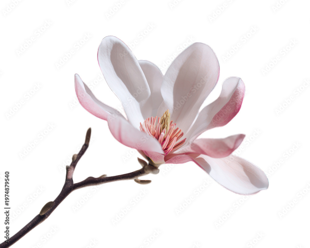 Obraz premium Pink Magnolia Flower Blossom Close Up on Branch with Soft Natural Background