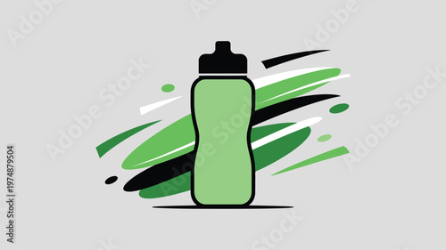 Ergonomic green hydration bottle with black lid on neutral backdrop