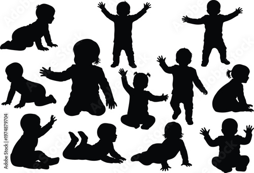 Celebrating mothers day adorable silhouette collection of babies and toddlers expressing joy and love