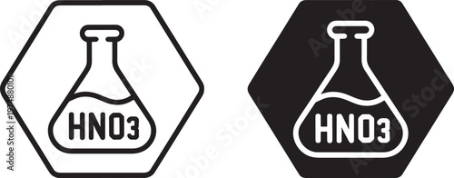 Nitric acid warning symbol outlined and filled black variations shown