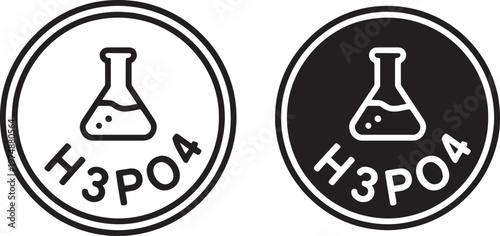 Corrosive chemical hazard symbols with phosphoric acid formula displayed