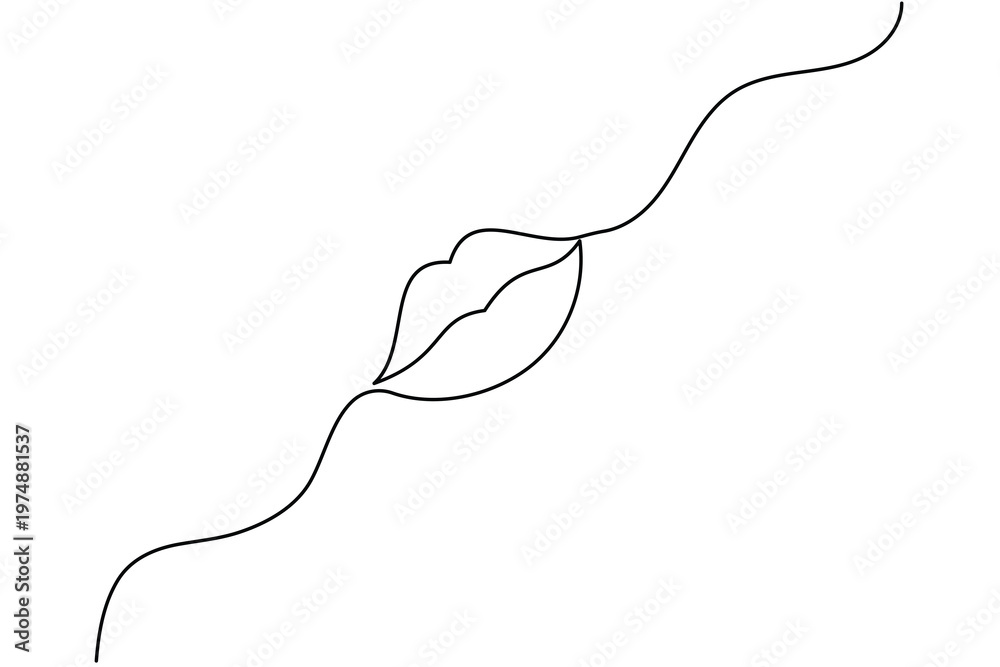 Fototapeta premium Continuous one line lips illustration simple outline minimalist vector 