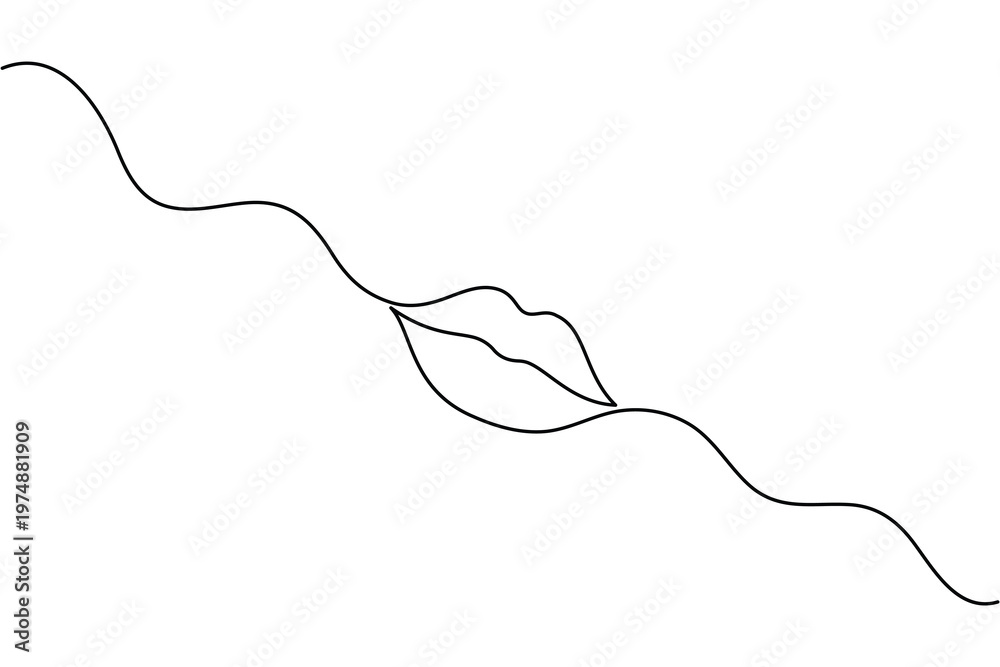 Obraz premium Minimalist lips one line drawing elegant outline vector on white background 