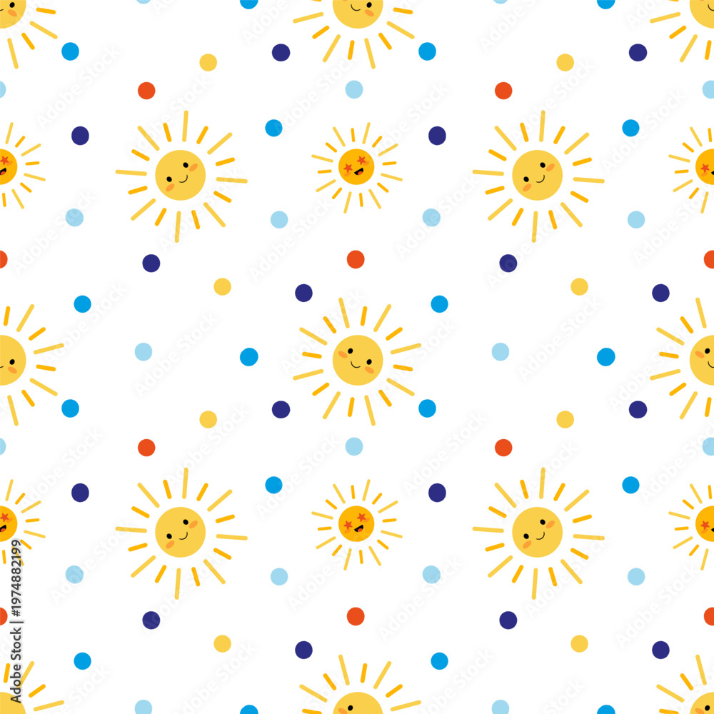 Fototapeta premium Seamless pattern with cheerful suns for packaging design or children's textiles