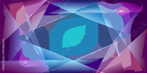 Abstract geometric art featuring a bold central teal letter o