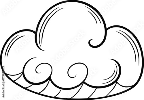 Black outline cloud vector icon isolated on white, digital illustration for weather, data, or sky concepts, minimal graphic element