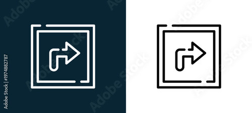 Two-tone turn right line icon pair in black and white, editable stroke vector illustration for web, mobile apps, UI design, branding, and print from Arrow