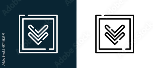 Two-tone down line icon pair in black and white, editable stroke vector illustration for web, mobile apps, UI design, branding, and print from Arrow
