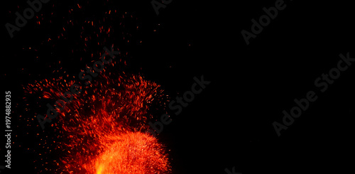 Flame with sparks, fire with floating ashes, abstract glowing coals, heat sparks