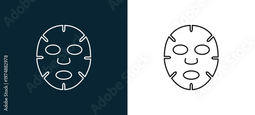 Two-tone facial mask line icon pair in black and white, editable stroke vector illustration for web, mobile apps, UI design, branding, and print from Spa