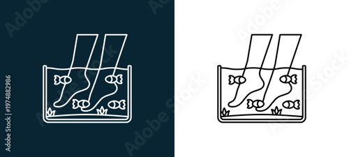 Two-tone pedicure line icon pair in black and white, editable stroke vector illustration for web, mobile apps, UI design, branding, and print from Spa