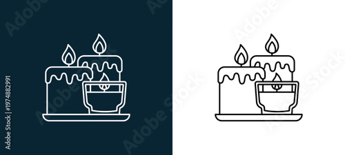 Two-tone candle line icon pair in black and white, editable stroke vector illustration for web, mobile apps, UI design, branding, and print from Spa