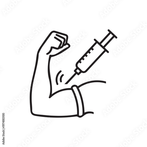 Vaccination arm with syringe line icon
