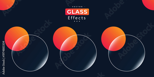 Abstract glass effects a modern composition of orange spheres and transparent glass elements on a dark background