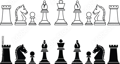 Chess pieces arrangement black and white strategy game components