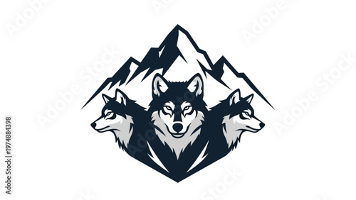 Husky Dogs Mountain Logo Design.