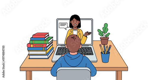 Student Learning Online with Teacher.