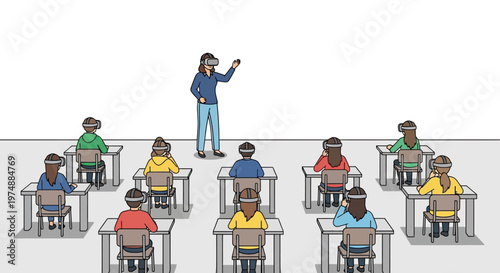 Teacher Standing in Front Classroom.