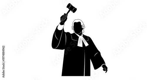 Judge Holding Gavel in Courtroom.