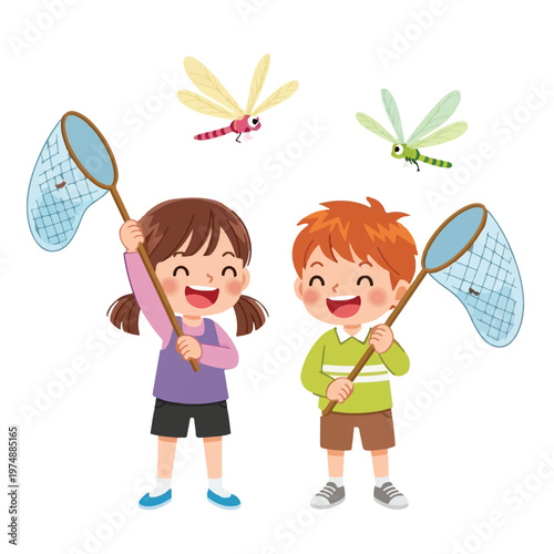 Children Catching Dragonflies Summer Activity Commercial