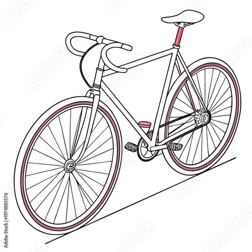 A minimalist line drawing depicts a classic road bicycle with drop handlebars a thin frame and spoked wheels showcasing its elegant design